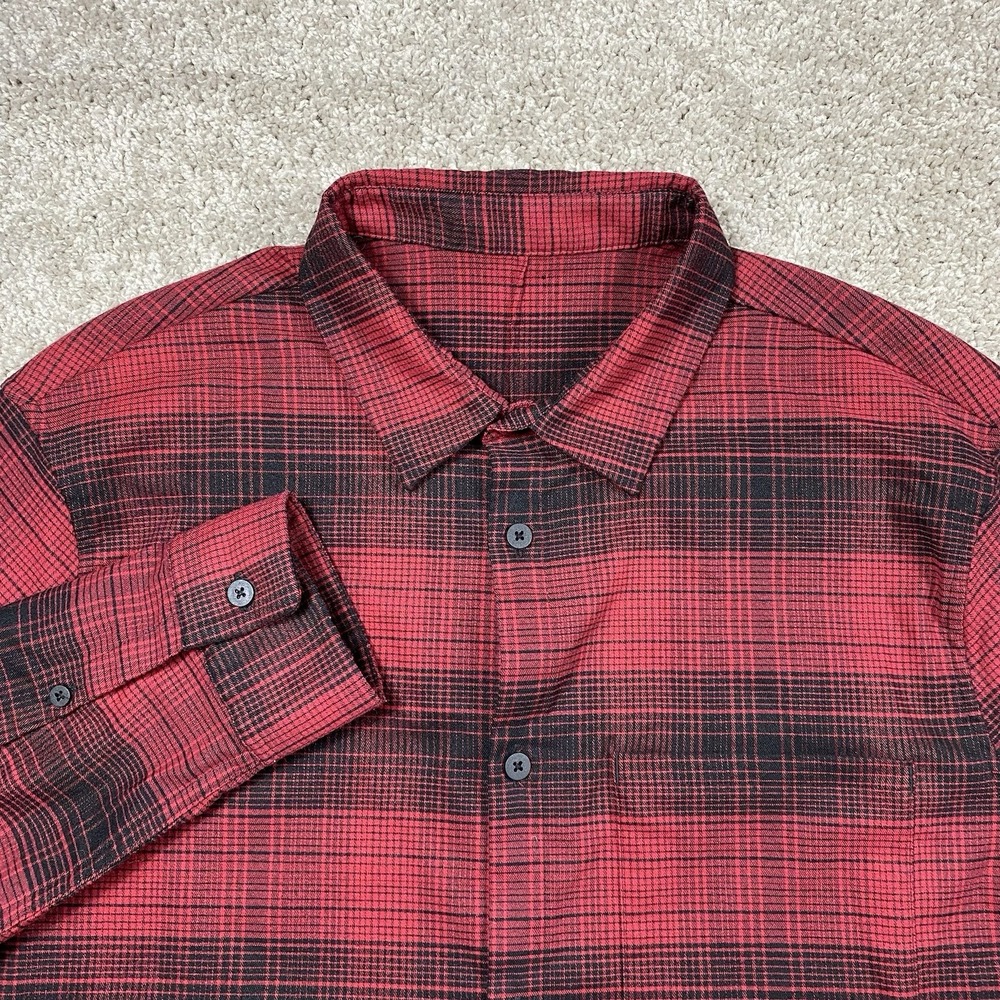 Lululemon Masons Peak Flannel Mens Medium Red Black Plaid Outdoor‎ Stretch